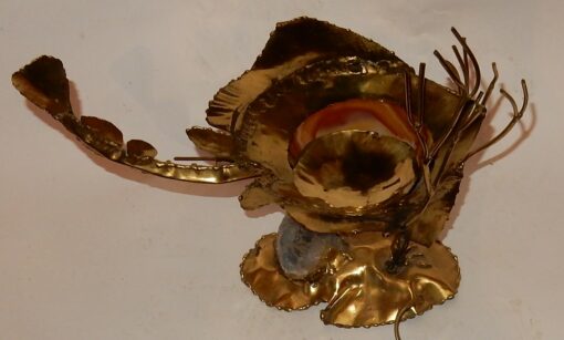 1970′ Lampe A la Raie en Bronze Doré et Agate Et Cristal de Roche DLG Duval Brasseur, Isabelle Faure Signée Laudrain – Image 4