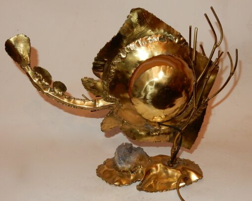1970′ Lampe A la Raie en Bronze Doré et Agate Et Cristal de Roche DLG Duval Brasseur, Isabelle Faure Signée Laudrain – Image 3