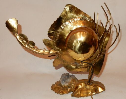 1970′ Lampe A la Raie en Bronze Doré et Agate Et Cristal de Roche DLG Duval Brasseur, Isabelle Faure Signée Laudrain – Image 2