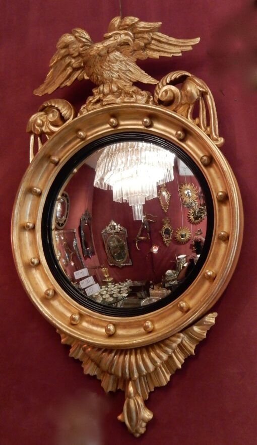1880/1900' Convex Mirror With Eagle Wood Gilt H 103 cm
