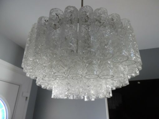 1970' Lustre Doria 3 Niveaux 60 Cristaux En Verre Soufflé Design Venini Murano – Image 9