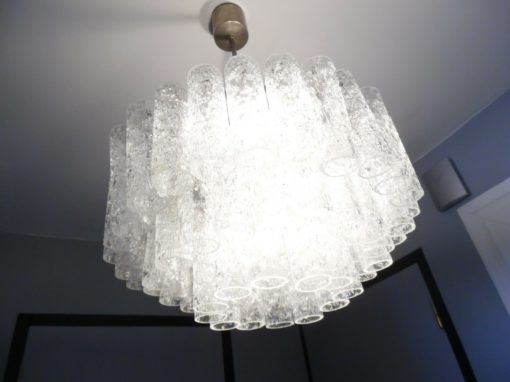 1970' Lustre Doria 3 Niveaux 60 Cristaux En Verre Soufflé Design Venini Murano – Image 8