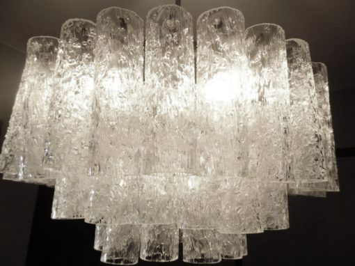1970' Lustre Doria 3 Niveaux 60 Cristaux En Verre Soufflé Design Venini Murano – Image 6