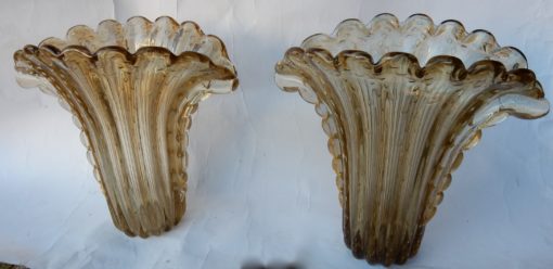 1970 ‘Pair of Vases Murano Crystal Smoked and Gold Signed Toso H 33 cm