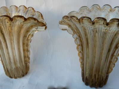 1970 ‘Pair of Vases Murano Crystal Smoked and Gold Signed Toso H 33 cm