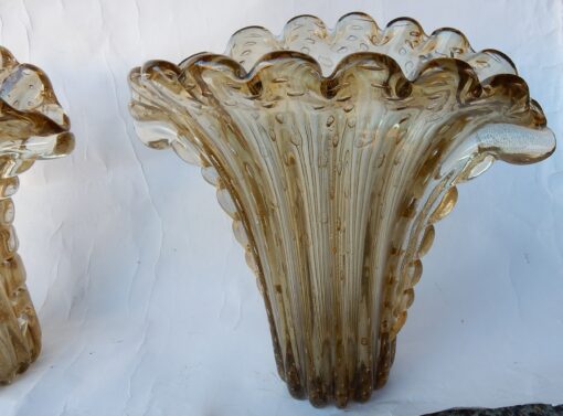 1970 ‘Pair of Vases Murano Crystal Smoked and Gold Signed Toso H 33 cm - Image 9