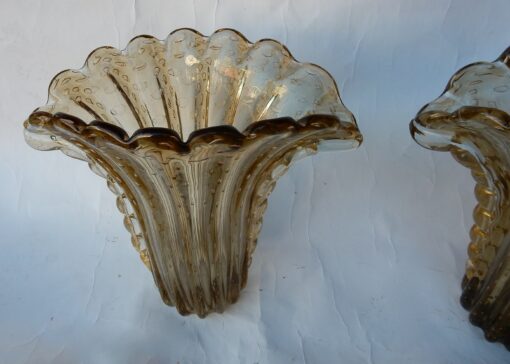 1970 ‘Pair of Vases Murano Crystal Smoked and Gold Signed Toso H 33 cm - Image 8