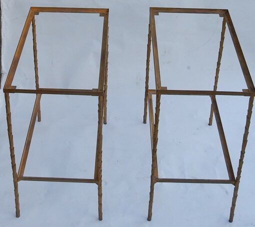 1970' Paire de Bouts de Canapés en Bronze Doré Montants Décor Palmier Maison Charles 60 X 35 cm – Image 12