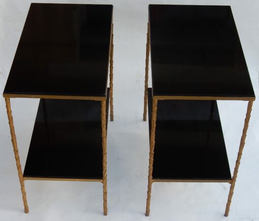 1970' Paire de Bouts de Canapés en Bronze Doré Montants Décor Palmier Maison Charles 60 X 35 cm