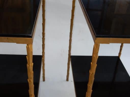 1970' Paire de Bouts de Canapés en Bronze Doré Montants Décor Palmier Maison Charles 60 X 35 cm – Image 5