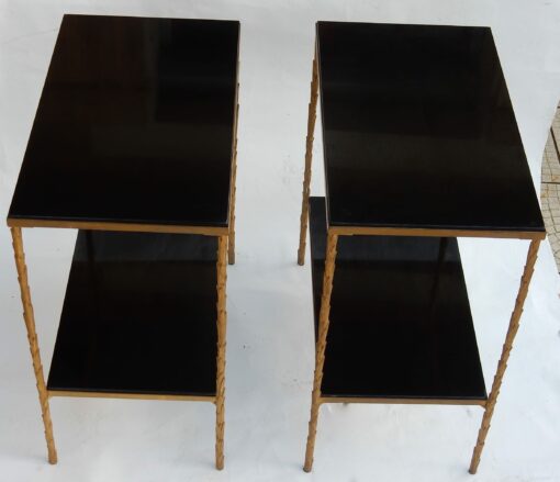 1970' Paire de Bouts de Canapés en Bronze Doré Montants Décor Palmier Maison Charles 60 X 35 cm – Image 3