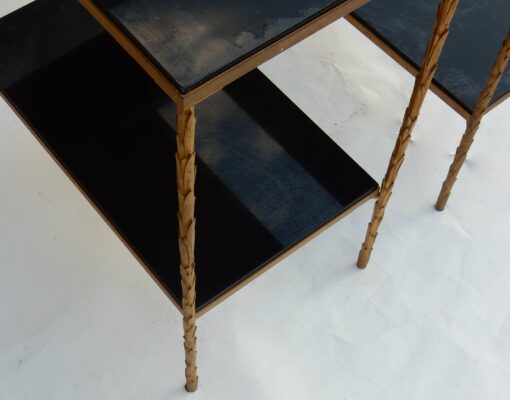 1970' Paire de Bouts de Canapés en Bronze Doré Montants Décor Palmier Maison Charles 60 X 35 cm – Image 2