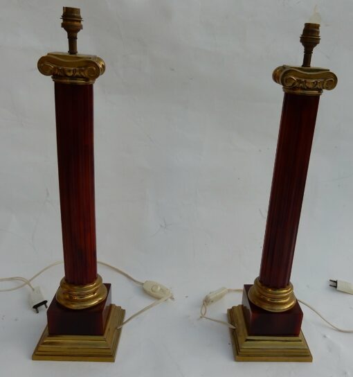 1950/70 Pair Of Maison Jansen Lamps, Brass and Bakelite, Amber Color - Image 10