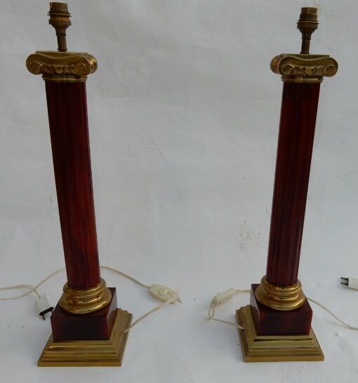 1950/70 Pair Of Maison Jansen Lamps, Brass and Bakelite, Amber Color - Image 9