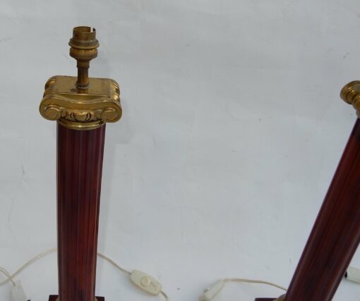 1950/70 Pair Of Maison Jansen Lamps, Brass and Bakelite, Amber Color - Image 7