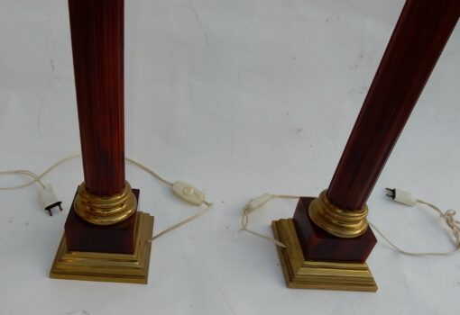 1950/70 Pair Of Maison Jansen Lamps, Brass and Bakelite, Amber Color - Image 5