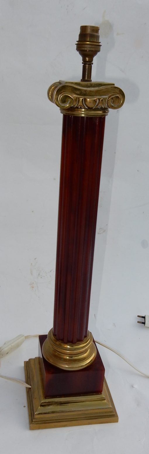 1950/70 Pair Of Maison Jansen Lamps, Brass and Bakelite, Amber Color - Image 3