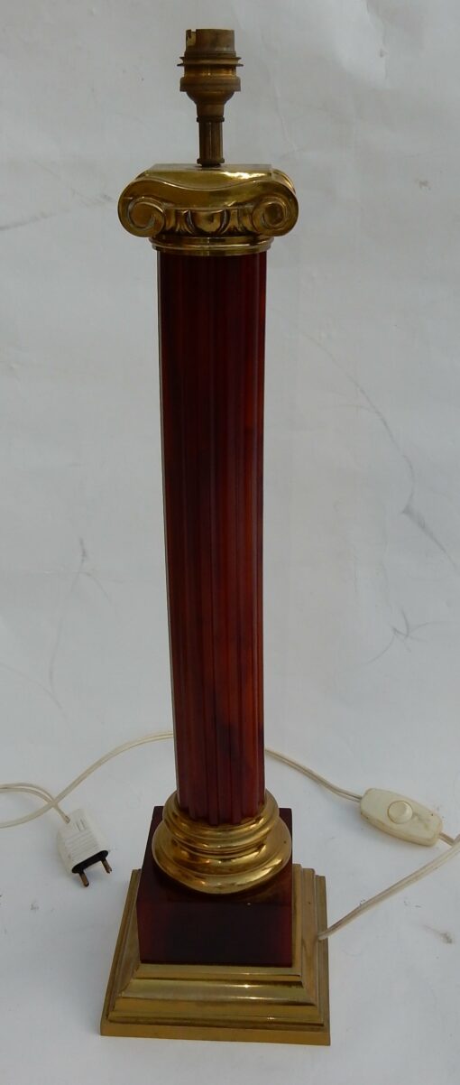 1950/70 Pair Of Maison Jansen Lamps, Brass and Bakelite, Amber Color - Image 2