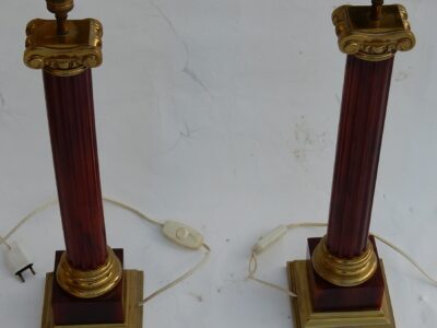1950/70 Pair Of Maison Jansen Lamps, Brass and Bakelite, Amber Color
