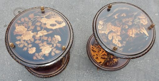 1950/70 'Pair of Pedestal Maison Bagués Decor Bamboo in Gilt Bronze With Chinese Lacquer Trays - Image 14