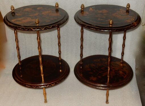 1950/70 'Pair of Pedestal Maison Bagués Decor Bamboo in Gilt Bronze With Chinese Lacquer Trays - Image 13
