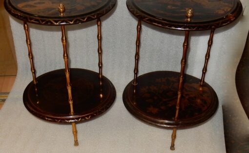 1950/70 'Pair of Pedestal Maison Bagués Decor Bamboo in Gilt Bronze With Chinese Lacquer Trays - Image 11