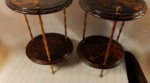 1950/70 'Pair of Pedestal Maison Bagués Decor Bamboo in Gilt Bronze With Chinese Lacquer Trays - Image 8