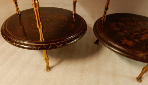 1950/70 'Pair of Pedestal Maison Bagués Decor Bamboo in Gilt Bronze With Chinese Lacquer Trays - Image 6