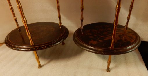 1950/70 'Pair of Pedestal Maison Bagués Decor Bamboo in Gilt Bronze With Chinese Lacquer Trays - Image 5