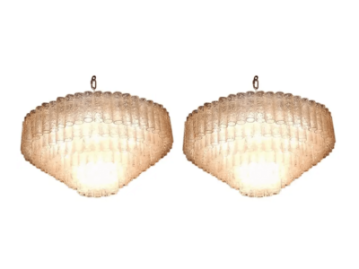 1960/70 'Pair of Venini Murano Doria Chandeliers Diameter 74 cm 6 Levels 194 Crystals