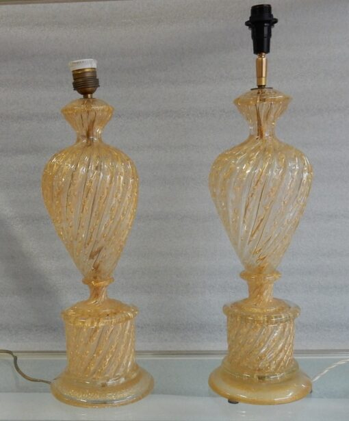1950/70 Pair of Barovier y Toso Lamps With Gold Paillons - Image 9