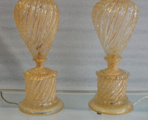 1950/70 Pair of Barovier y Toso Lamps With Gold Paillons - Image 8