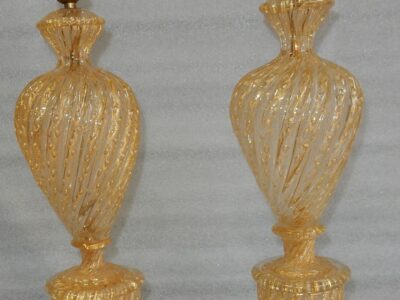 1950/70 Pair of Barovier y Toso Lamps With Gold Paillons