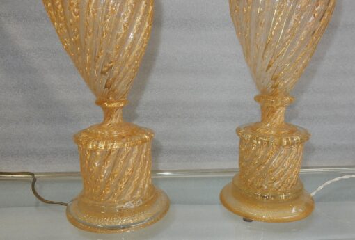 1950/70 Pair of Barovier y Toso Lamps With Gold Paillons - Image 3