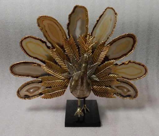 1970 'Peacock In Gilt Bronze Making The Wheel Adorned With 9 Agates DLG Duval Brasseur Or Isabelle Faure - Image 16