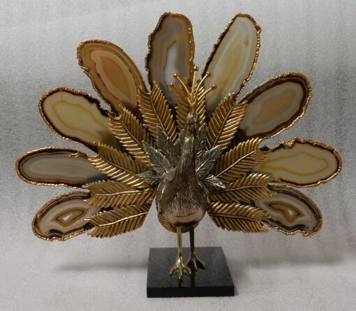 1970 'Peacock In Gilt Bronze Making The Wheel Adorned With 9 Agates DLG Duval Brasseur Or Isabelle Faure - Image 15
