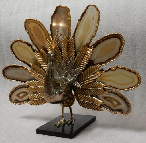1970 'Peacock In Gilt Bronze Making The Wheel Adorned With 9 Agates DLG Duval Brasseur Or Isabelle Faure - Image 14