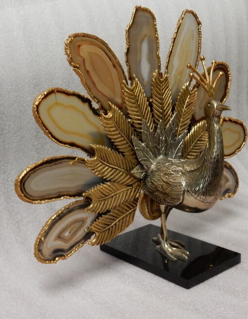1970 'Peacock In Gilt Bronze Making The Wheel Adorned With 9 Agates DLG Duval Brasseur Or Isabelle Faure - Image 12