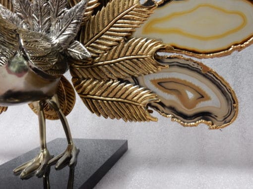 1970 'Peacock In Gilt Bronze Making The Wheel Adorned With 9 Agates DLG Duval Brasseur Or Isabelle Faure - Image 8
