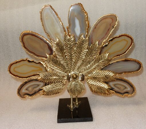 1970 'Peacock In Gilt Bronze Making The Wheel Adorned With 9 Agates DLG Duval Brasseur Or Isabelle Faure - Image 4