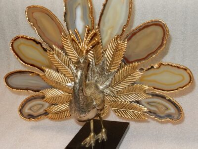 1970 'Peacock In Gilt Bronze Making The Wheel Adorned With 9 Agates DLG Duval Brasseur Or Isabelle Faure