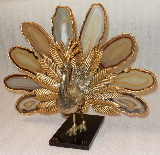1970 'Peacock In Gilt Bronze Making The Wheel Adorned With 9 Agates DLG Duval Brasseur Or Isabelle Faure