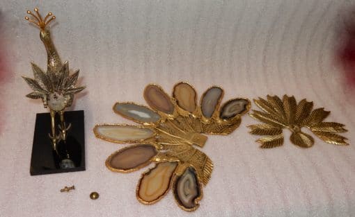 1970 'Peacock In Gilt Bronze Making The Wheel Adorned With 9 Agates DLG Duval Brasseur Or Isabelle Faure - Image 2