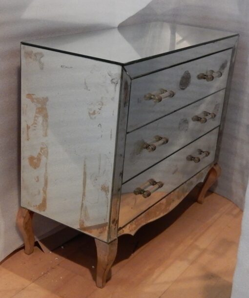 1940/50 ‘Vintage Art Deco Chest of Drawers Mirror 3 Drawers 6 Glass Handles 89 x 38 cm