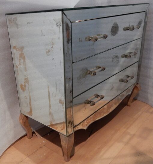 1940/50 ‘Vintage Art Deco Chest of Drawers Mirror 3 Drawers 6 Glass Handles 89 x 38 cm - Image 7