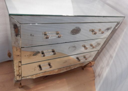 1940/50 ‘Vintage Art Deco Chest of Drawers Mirror 3 Drawers 6 Glass Handles 89 x 38 cm - Image 4