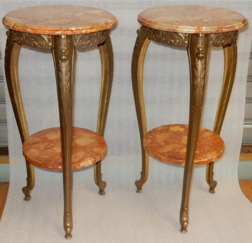 1970′ Paire de Sellettes en Bronze Doré Style LXV Plateaux Brèche De Saint-Maximin – Image 8