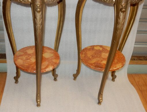 1970′ Paire de Sellettes en Bronze Doré Style LXV Plateaux Brèche De Saint-Maximin – Image 7