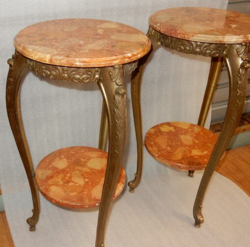 1970′ Paire de Sellettes en Bronze Doré Style LXV Plateaux Brèche De Saint-Maximin – Image 5