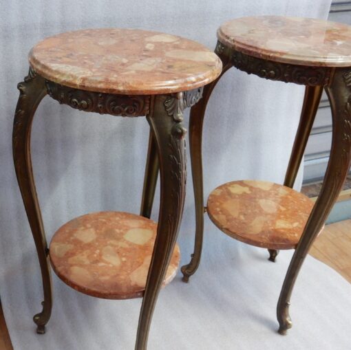1970′ Paire de Sellettes en Bronze Doré Style LXV Plateaux Brèche De Saint-Maximin – Image 4